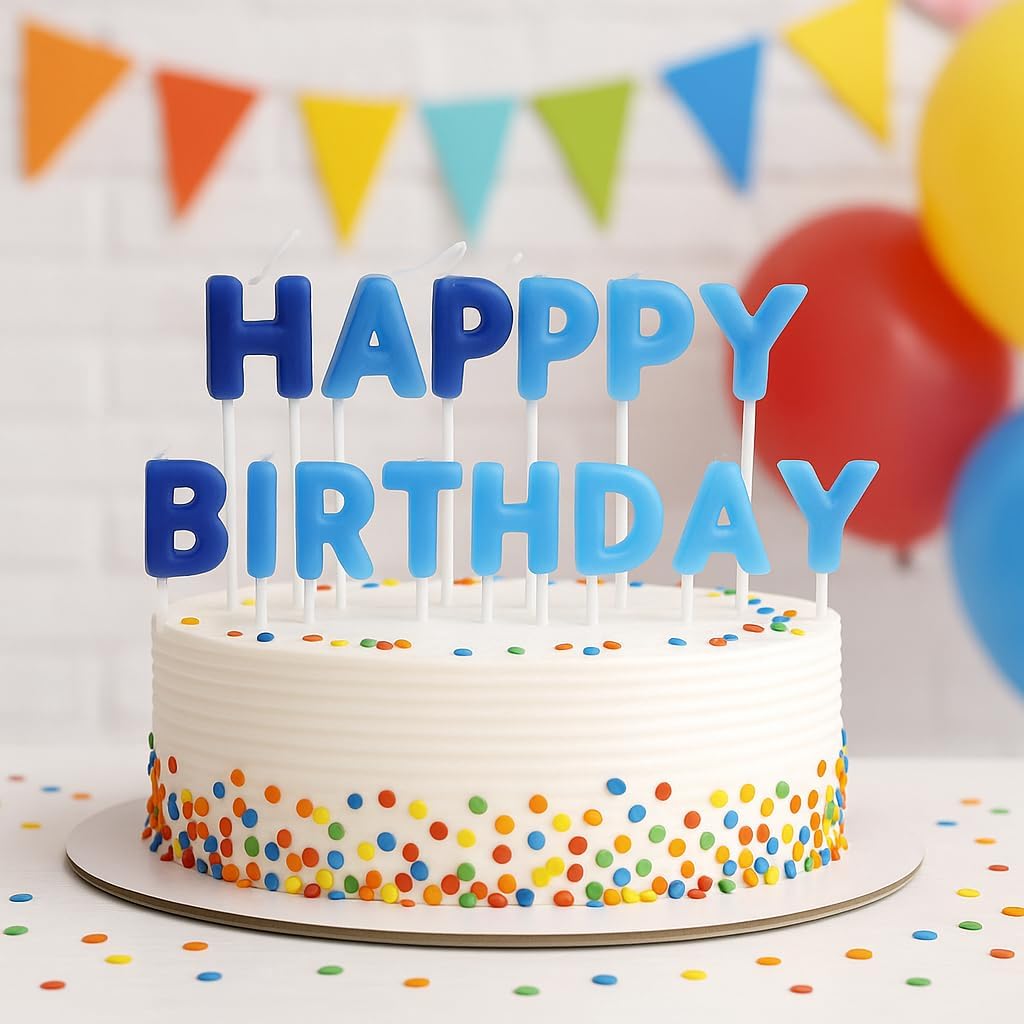 120 Pieces Happy Birthday Letter Candle - Blue Birthday Party Candles with Custom Greeting Accent