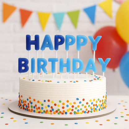 Happy Birthday Letter Candle - Blue Birthday Party Candle with Custom Greeting Accent