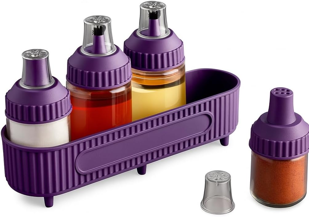 72 Pieces Turkish Spice and Oil Set - 5-Piece Kitchen Essentials in Elegant Purples (Perfect for Storing Spices and Oils – Stylish and Functional Containers for Cooking and Seasoning Your Dishes)