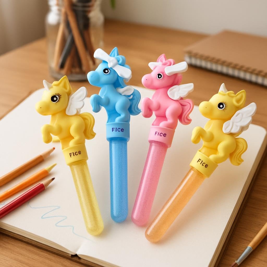 Children's Unicorn Bubble Wand Fan – Fun Bubble Maker for Outdoor Play, Parties & Picnics, Pack of 4