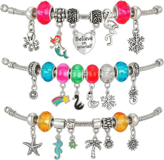 130-Piece Bracelet and Pendant Making Kit with Premium Metal and Glass Pendants - DIY Jewelry Craft Set