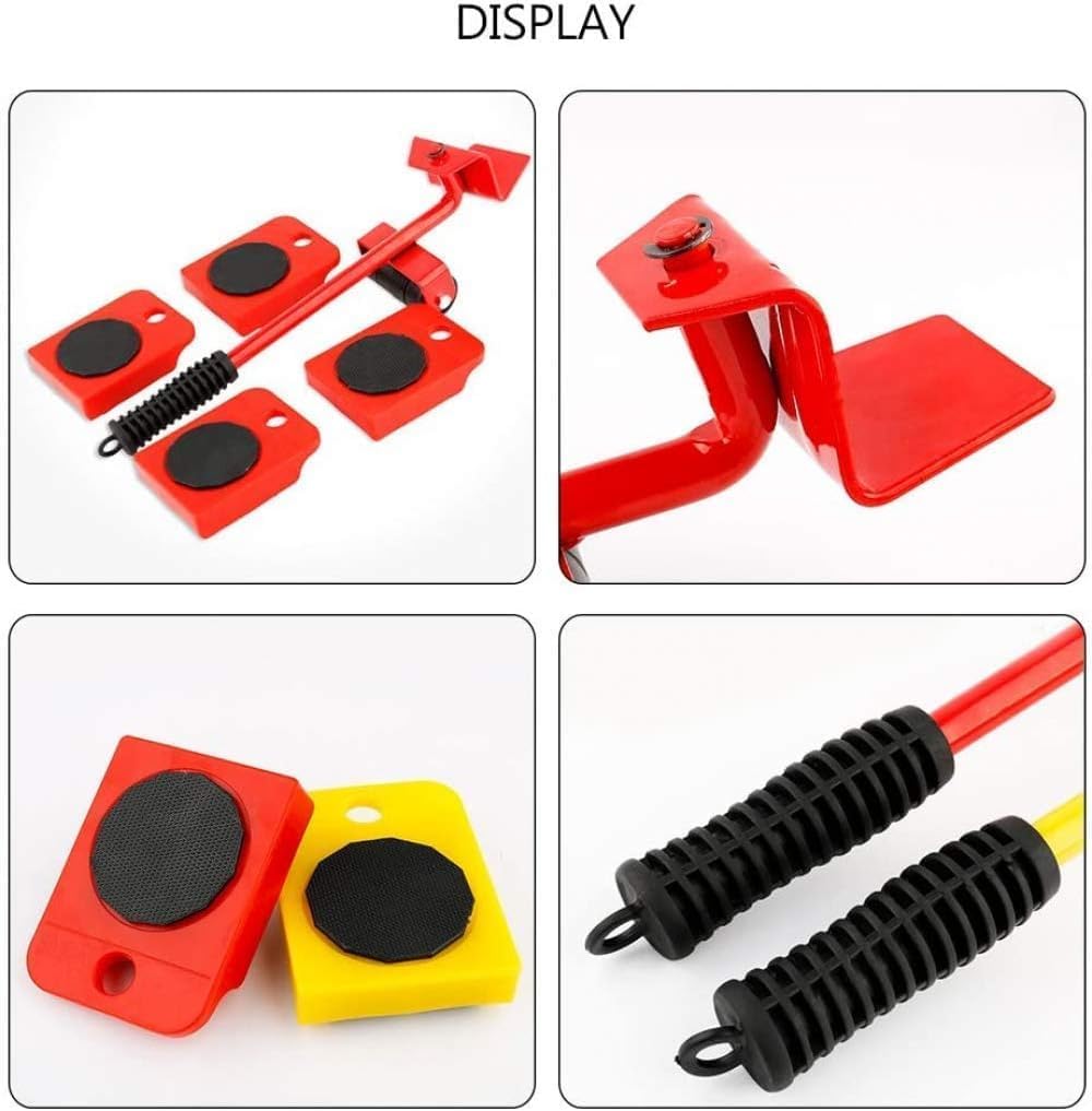 Furniture Gear Shift Lever Elevator - 5-Piece Heavy-Duty Red Moving Tool Set, Labor-Saving Slider for Easy Furniture and Appliance Transport