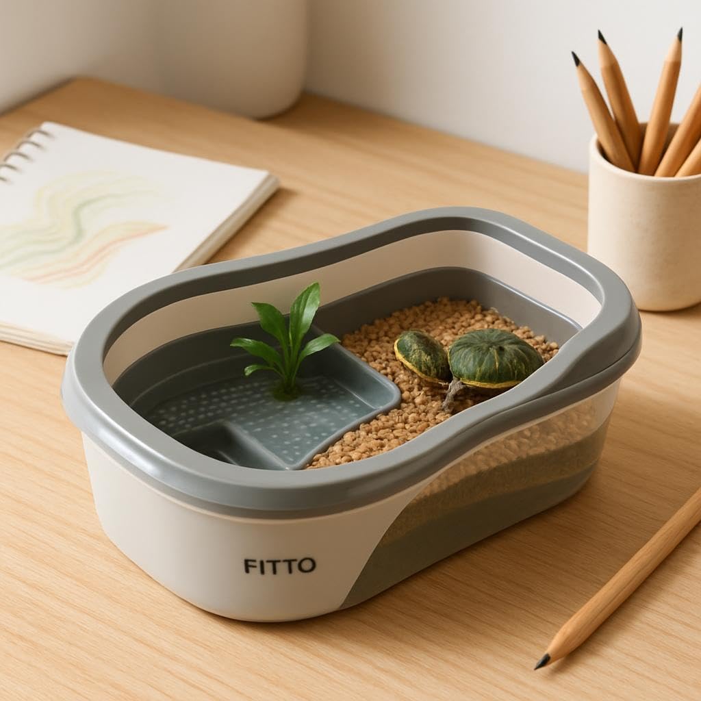 60 Pieces Turtle Tank -s (45.5 x 25.5 x 17.6 cm – Compact Turtle Breeding Box with Sundeck – Modern Habitat for Brazilian Turtles – Water and Soil Setup – Perfect for Small Spaces and Desktop Use)