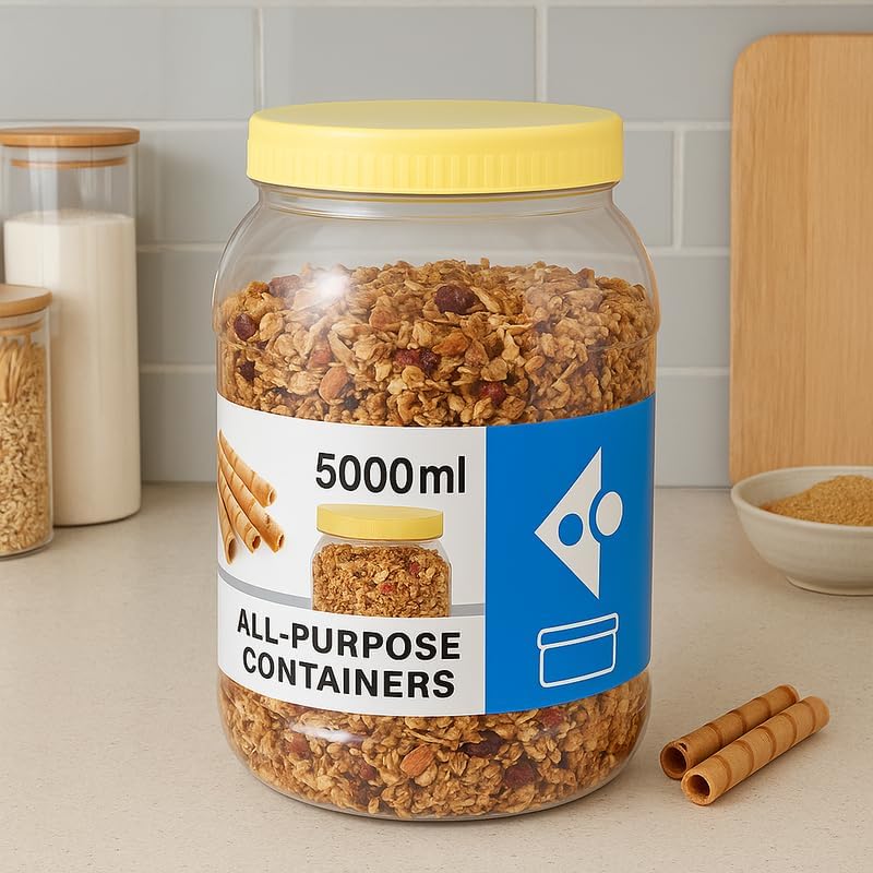 PET Jar 5000ml, Large Clear Plastic Storage Container with Lid for Kitchen, Pantry, Food Storage