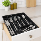 96 Pieces Black Kitchen Drawer Organizer - Adjustable Expandable Cutlery Trays (Non-Slip Design – Perfect for Silverware – Utensils – and Kitchen Tools - Premium Plastic – 7 Compartments)