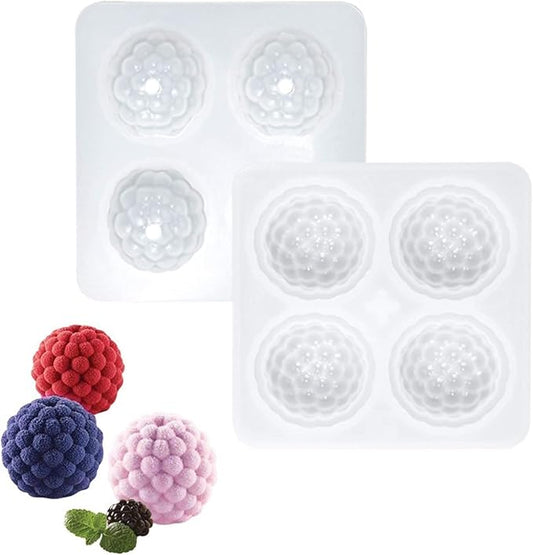 FITTO Raspberry Silicone Baking Mold, 4-Cavity Food-Grade Cake, Candy, and Chocolate Mousse Mold – Non-Stick Raspberry Shaped Pastry, Dessert, Truffle & Ice Cream Mold for Baking, Freezer & Oven Safe