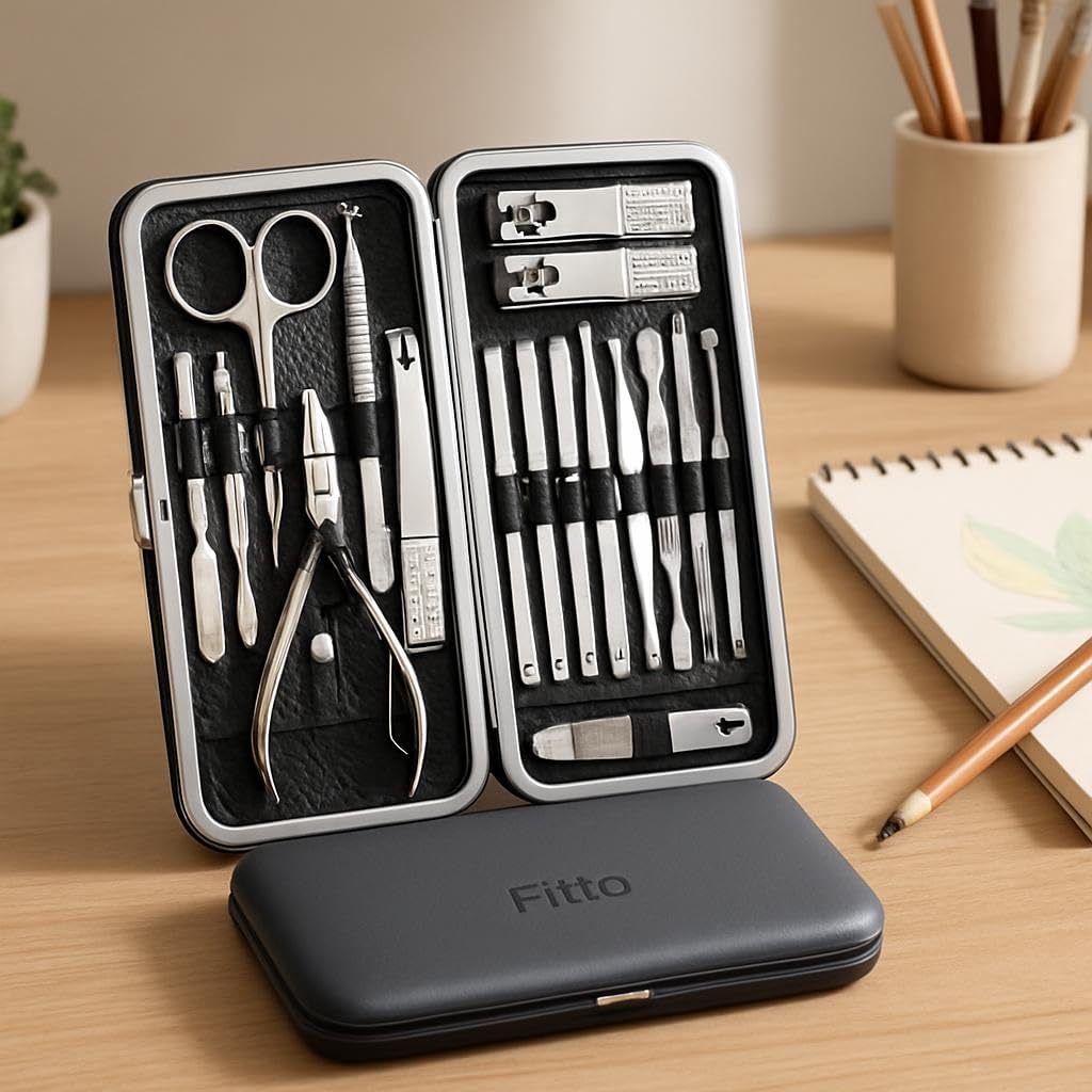 Nail Clippers Set, 18-Piece Stainless Steel Professional Manicure and Pedicure Kit, Fingernail & Toenail Clipper Cutters with Luxurious Travel Case, Grooming Tools for Men & Women by