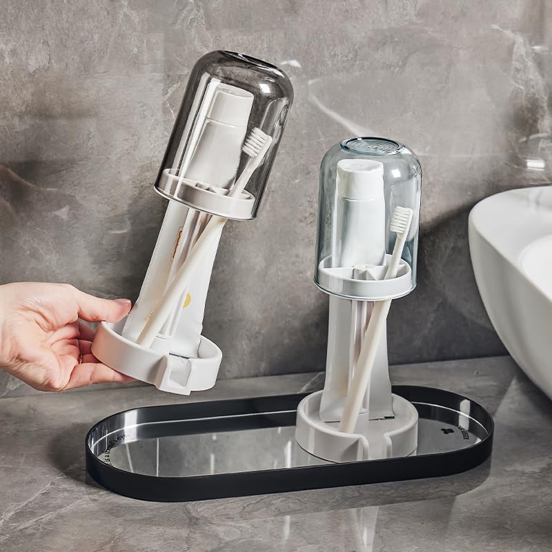 144 Pieces Stylish Transparent Gray/Pink Toothbrush Cup Holders