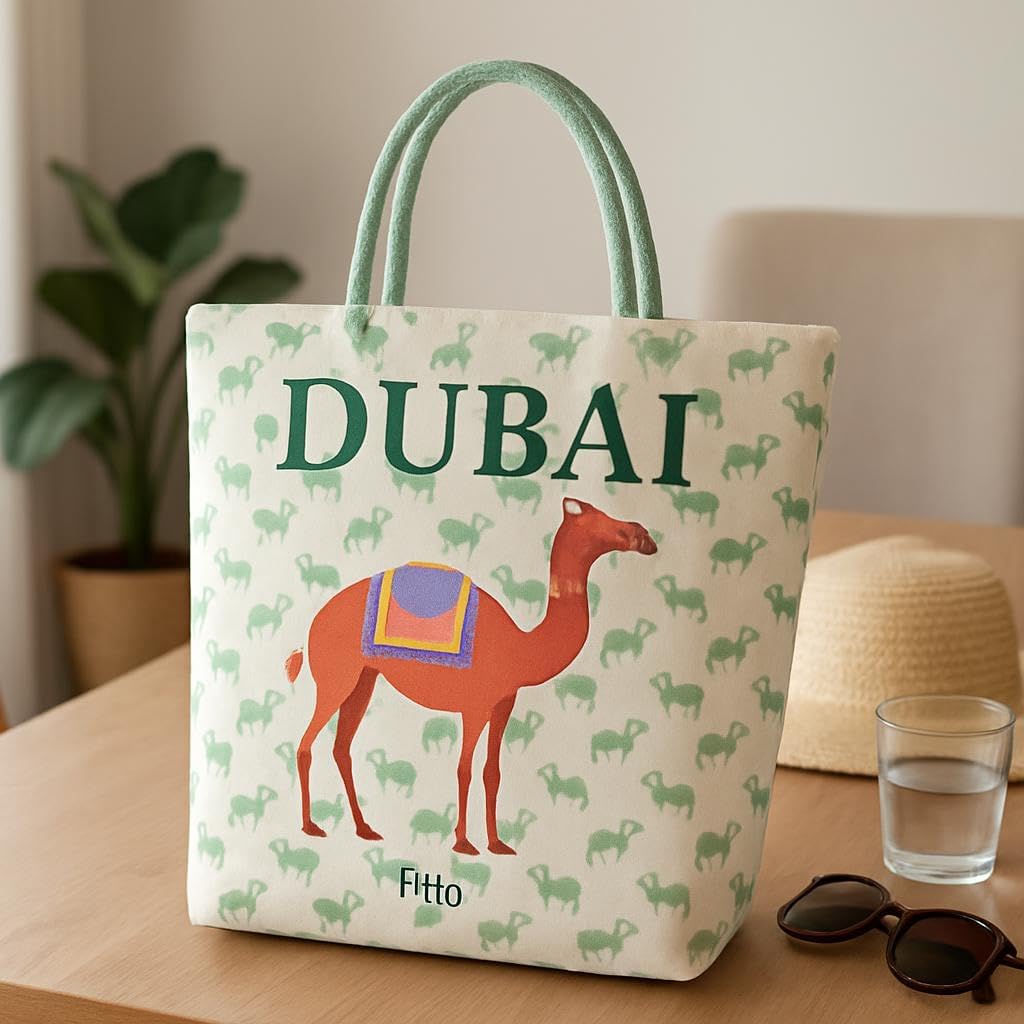 96 Pieces Dubai Camel Canvas Printed Tote Bags (Eco-Friendly – Durable – Green)