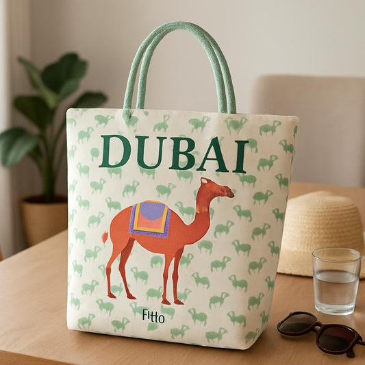 Dubai Camel Canvas Printed Tote Bag – Eco-Friendly, Durable, Green