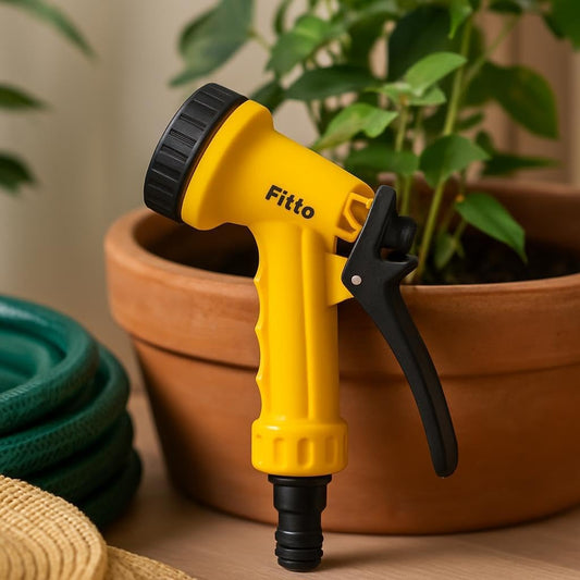 Yellow Garden Hose Nozzle with Trigger Handle and Adjustable Water Flow