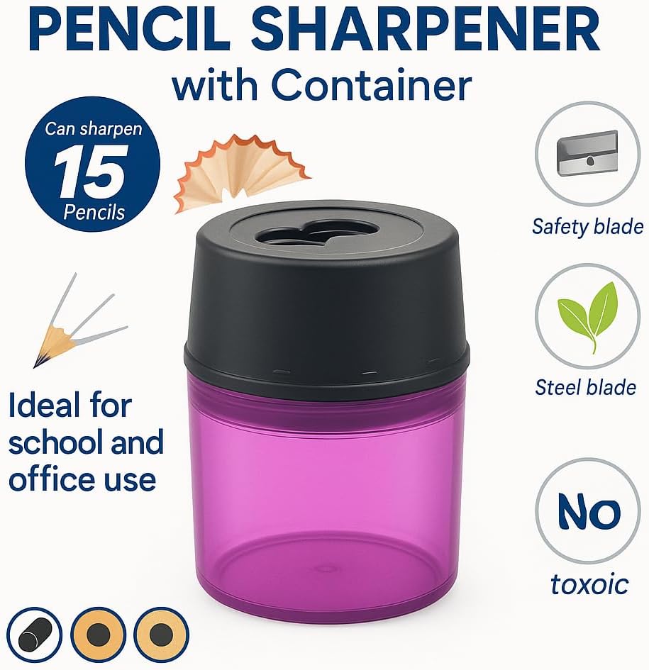 120 Pieces Pencil Sharpeners with Container (Pink – Ideal for School and Office Use)