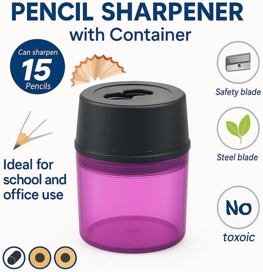 Pencil Sharpener with Container, Pink – Ideal for School and Office Use