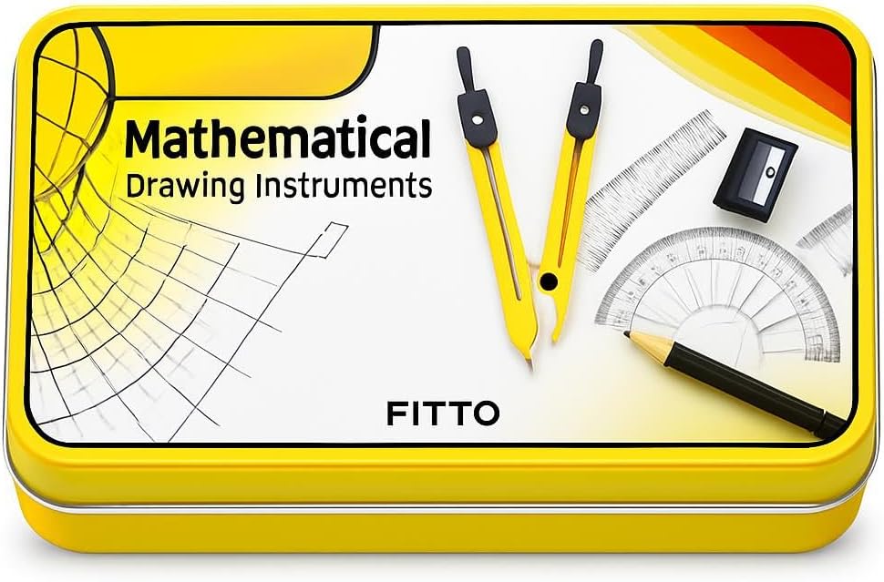 Mathematical Drawing Instruments Box – Complete Geometry Set with Compass, Protractor, Ruler, Set Squares & Eraser, Durable Case for Precision in School, Office & Engineering