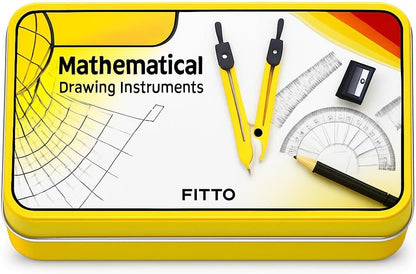 Mathematical Drawing Instruments Box – Complete Geometry Set with Compass, Protractor, Ruler, Set Squares & Eraser, Durable Case for Precision in School, Office & Engineering
