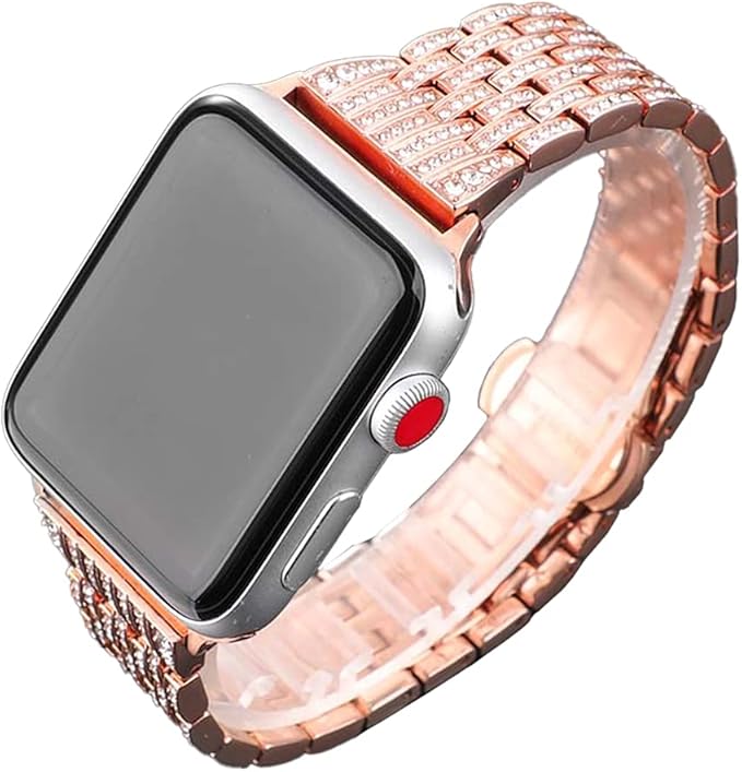 Fitto Apple watch band for 38mm 40mm,stainless steel links with rhinestone crystal watchband for Apple watch series, iWatch Strap SE Series 7 6 5 4 3 2 1 women rose gold