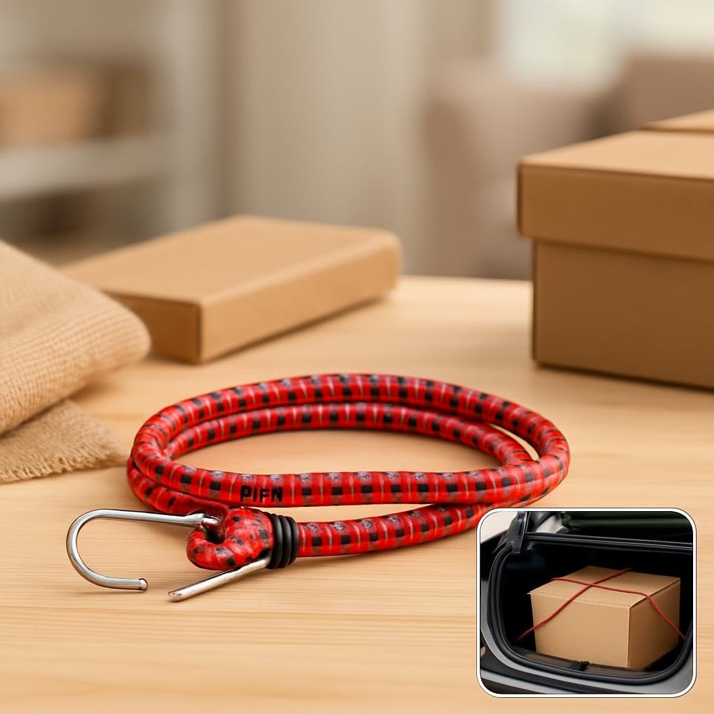 144 Pieces Red Checkered Stretch Cords with Hooks - 1 to 1.5 Meters for Cargo Securing