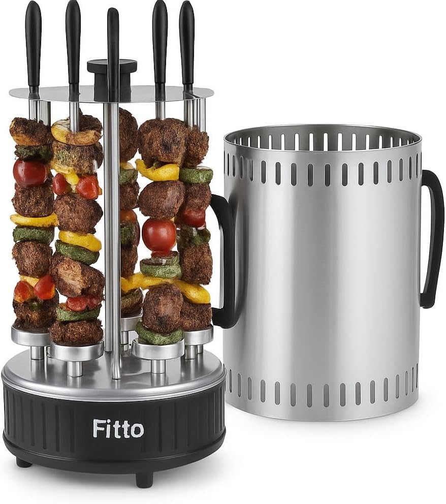 48 Pieces 1000W Smoke Free Vertical Electric Grill Indoor Barbecue 360 Degree BBQ Grill Machines (Silver)