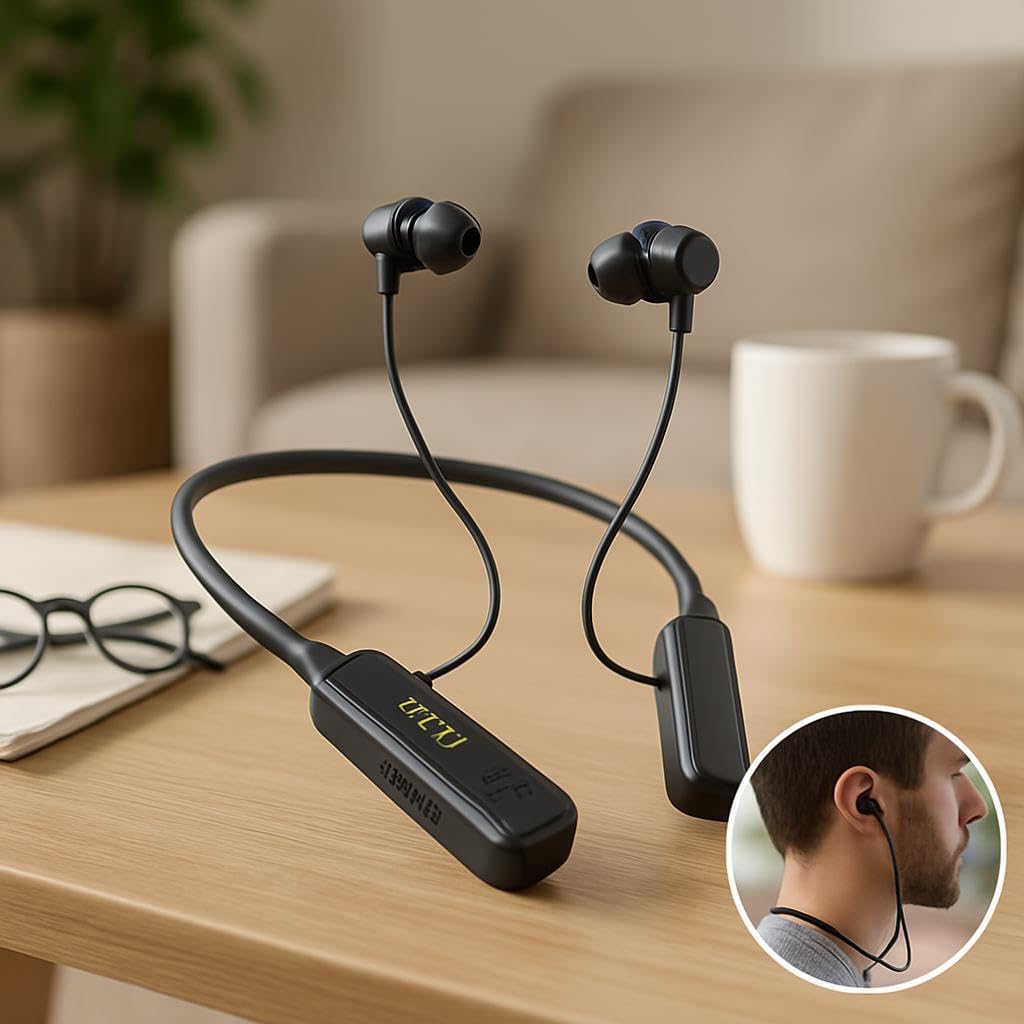 Wireless Neckband Bluetooth Headphones with Display, Black