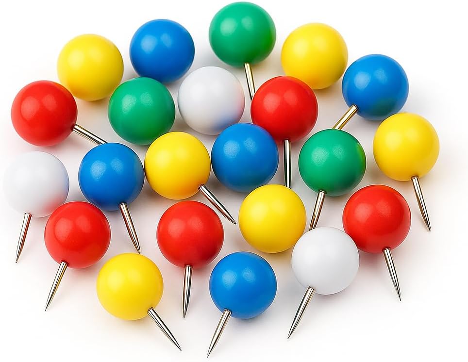 30 Pieces Steel Thumb Pins Assorted Colors, Hardware, Industrial, Fastening