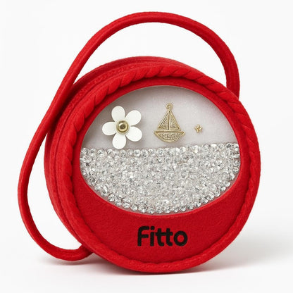 Small Round Wool Makeup Bag with Handle - Red Portable Makeup Organizer for Travel and Everyday Use