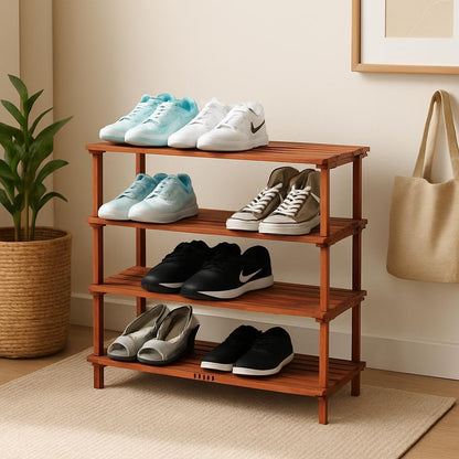 Wooden Shoe Rack 4 Layer, 74x26x67cm, Coffee Brown