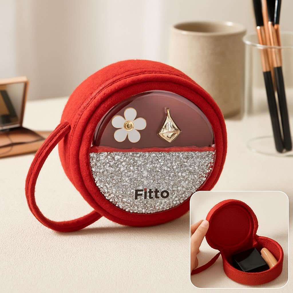 96 Pieces Small Round Wool Makeup Bags with Handle - Red Portable Makeup Organizer for Travel and Everyday Use