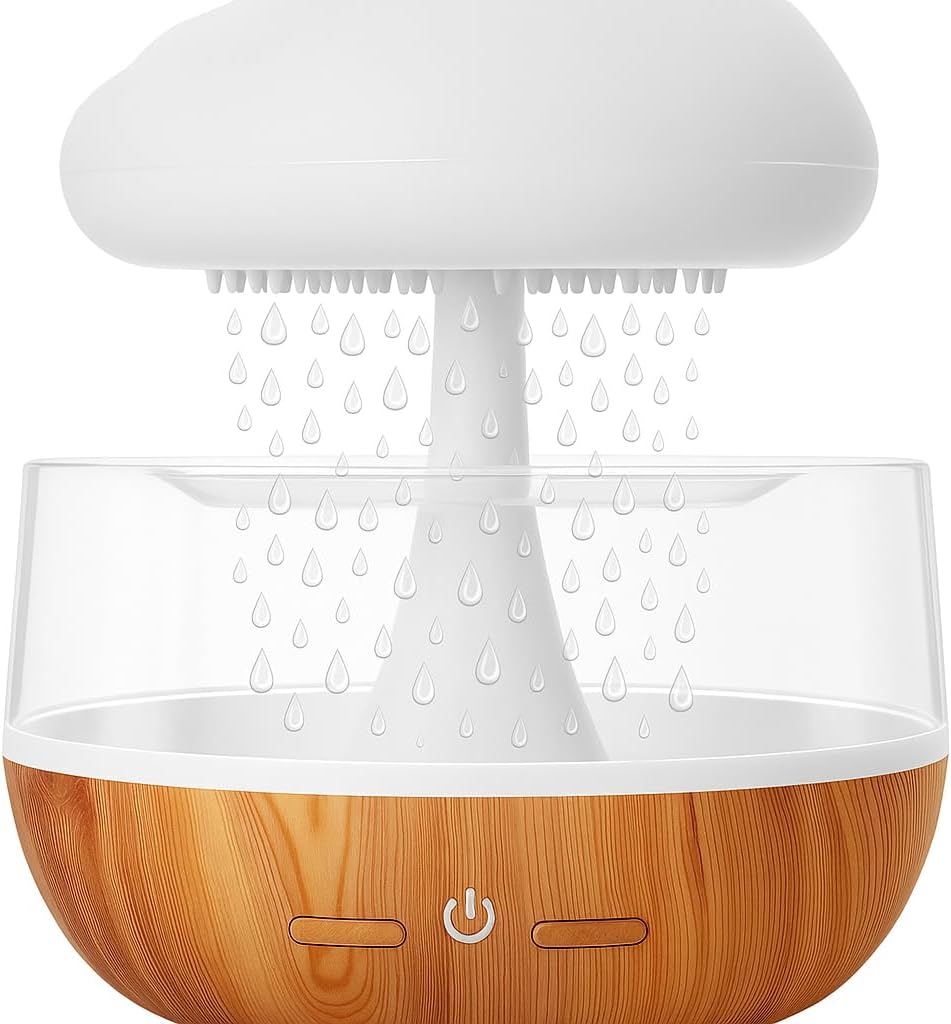 72 Pieces Snuggling Cloud Rain Diffusers (Snuggle Cloud – Raindrop Humidifier – Mushroom Waterfall Lamp – Anxiety Stress Relief – Mushroom Lamp – Improves Sleep Focus – Relaxing Sound)
