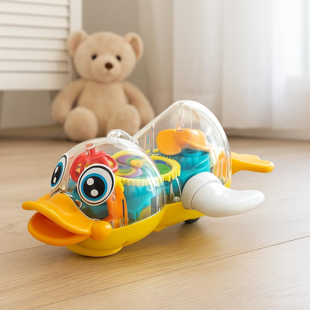 96 Pieces Electric Transparent Concept Gear Ducks (Music Interactive – Universal Walking – Early Education Vehicle – Gift Toys for Children)