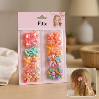 Multicolor Tic-Tac Hair Clip & Rubber Band Set, Pack of 8
