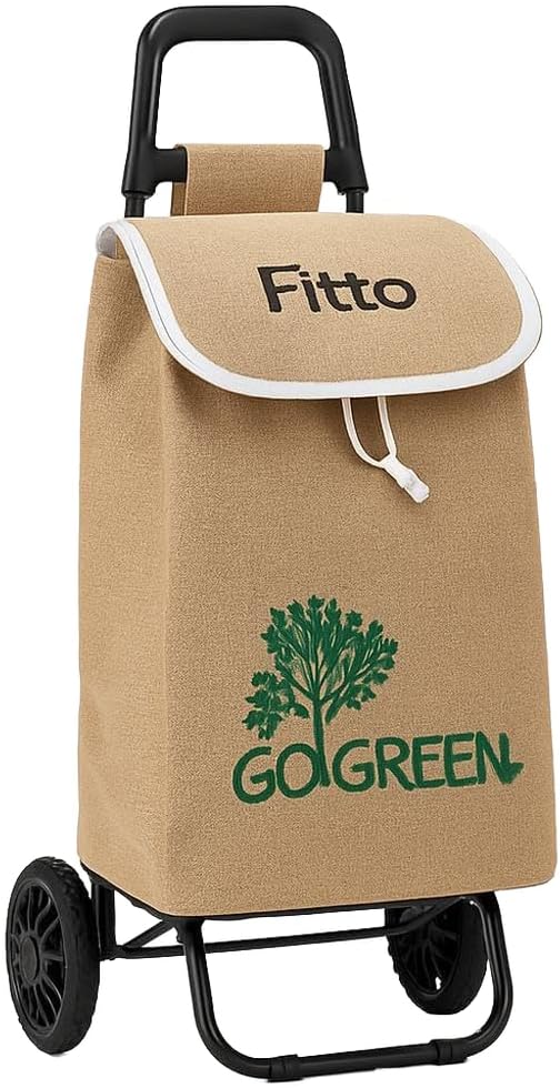 48 Pieces Eco-Friendly Jute Shopping Trolleys with Wheels (33L – Carbon Steel Frame – 53x31x20CM)