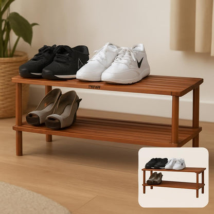 Wooden Shoe Rack 2 Layer, Coffee Brown, 74x26x29.5cm