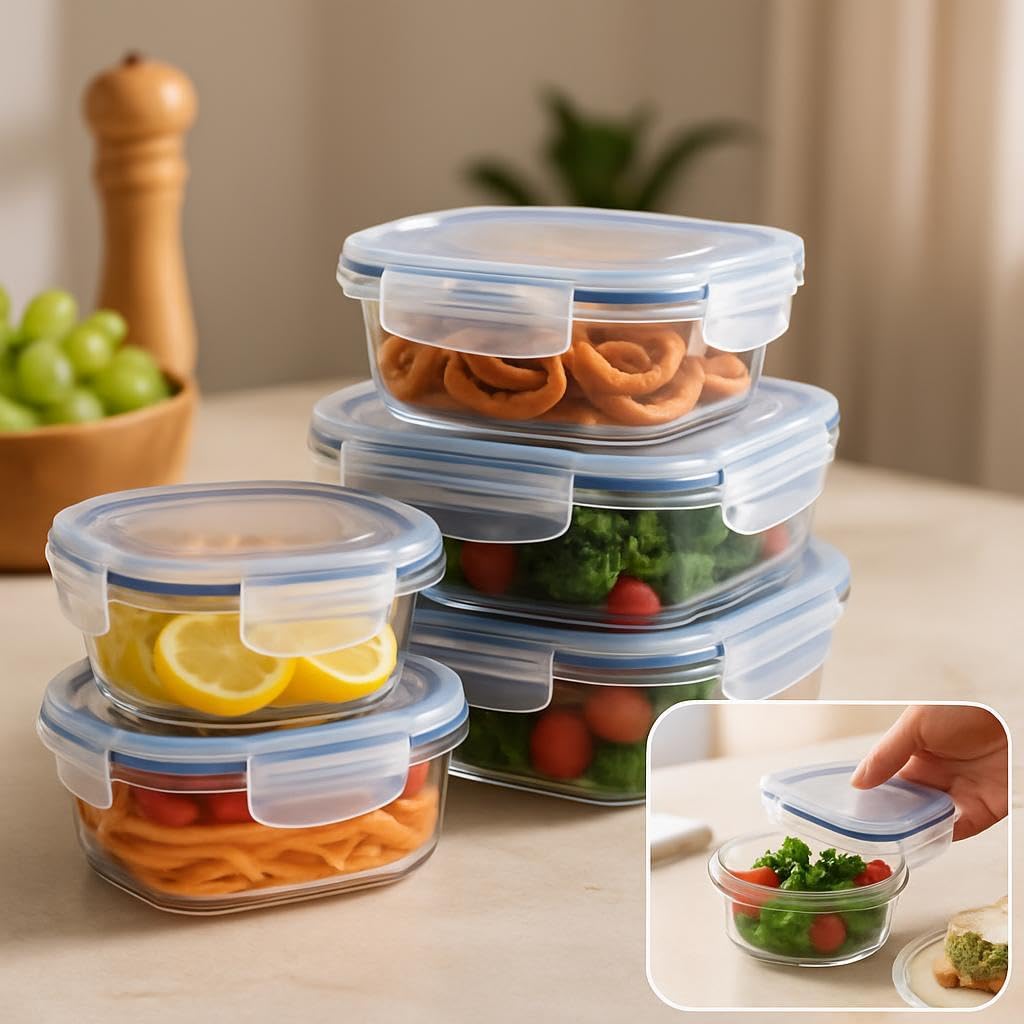 48 Pieces 7Pcs Glass Storage Food Container Set - Rectangulars (Round – Square Sizes)