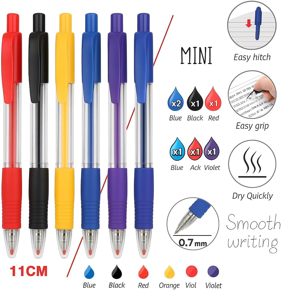 5 Pcs 0.7mm Ball Point Gel Pens, 11cm, Assorted Colors
