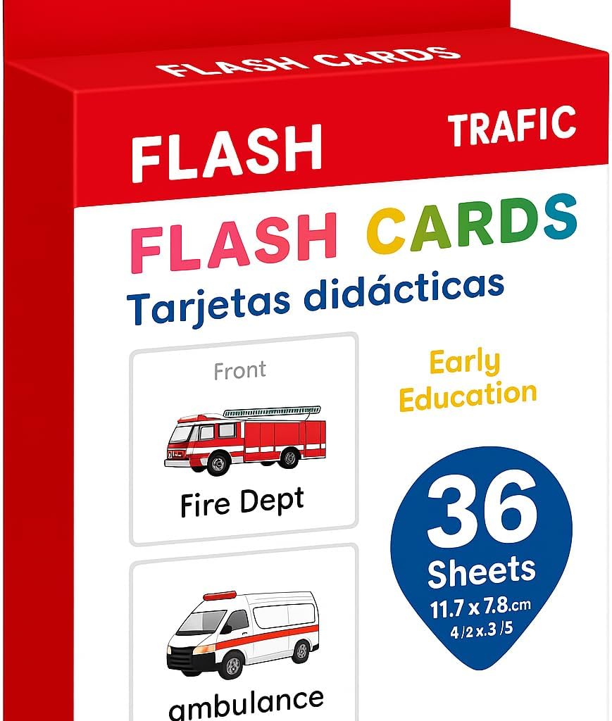120 Pieces 36 Sheets Traffic Series Flash Cards (11.7x7.8cm – Learning & Traffic Safety Cards)