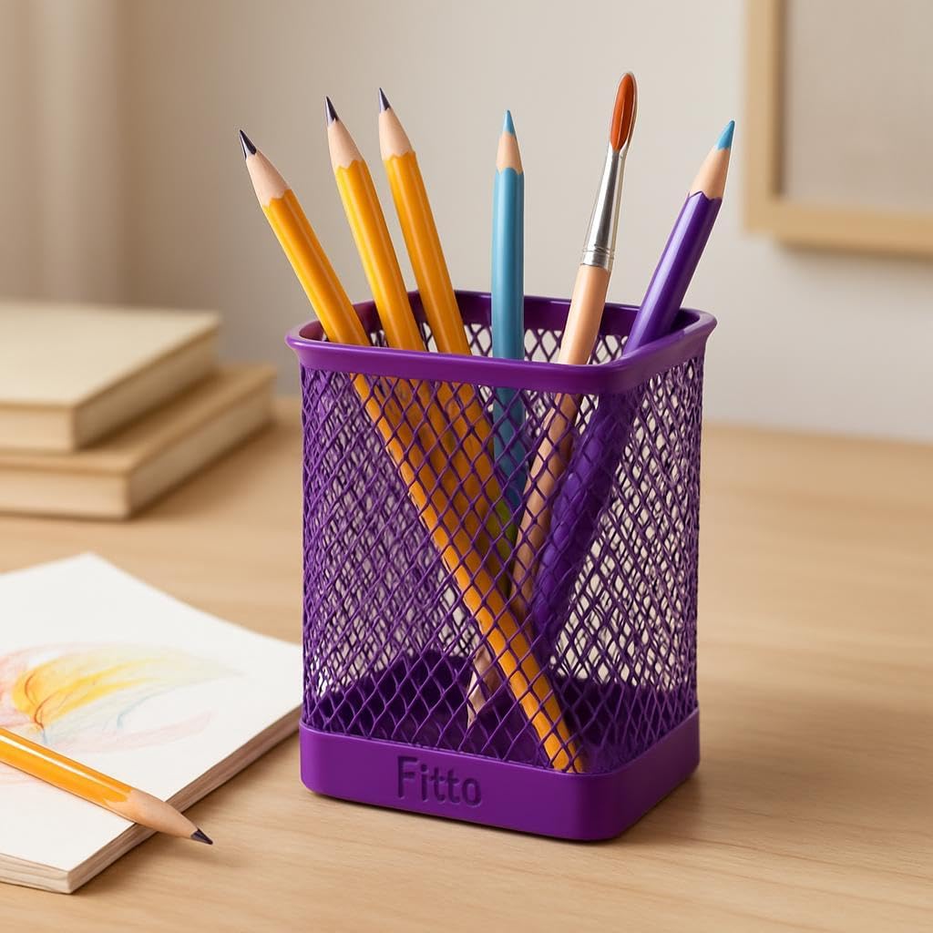 Purple Rectangle Pen Holder 8x10cm for Office, Home & School