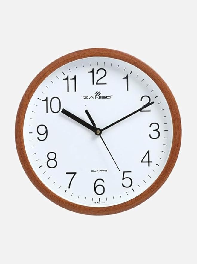 FITTO Wooden Finish Frame Wall Clock - Modern Silent Quartz Clock with Easy-to-Read Numbers | Classic Decorative Timepiece for Home, Office, Living Room, or Kitchen | Durable and Elegant Design