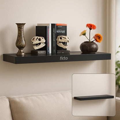 Black Wall Shelf 80x19.5x3.8cm for Home and Office Storage