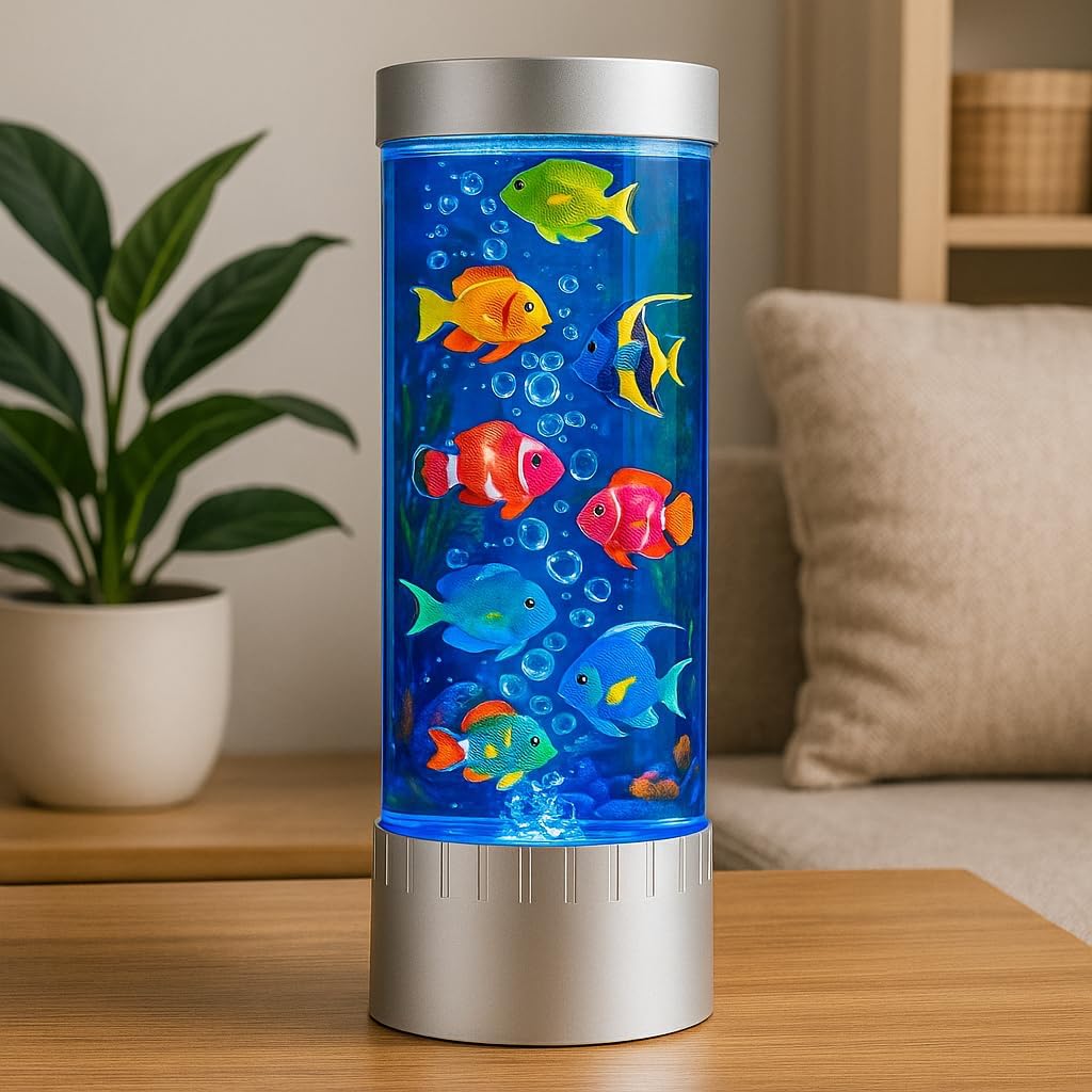 72 Pieces Bubble Fish Lamp - Colorful LED Aquarium Nights (Ocean-Inspired Tank with Moving Fish – Ideal for Home Décor – Bedroom – Office – Relaxation – and Gift Ideas)
