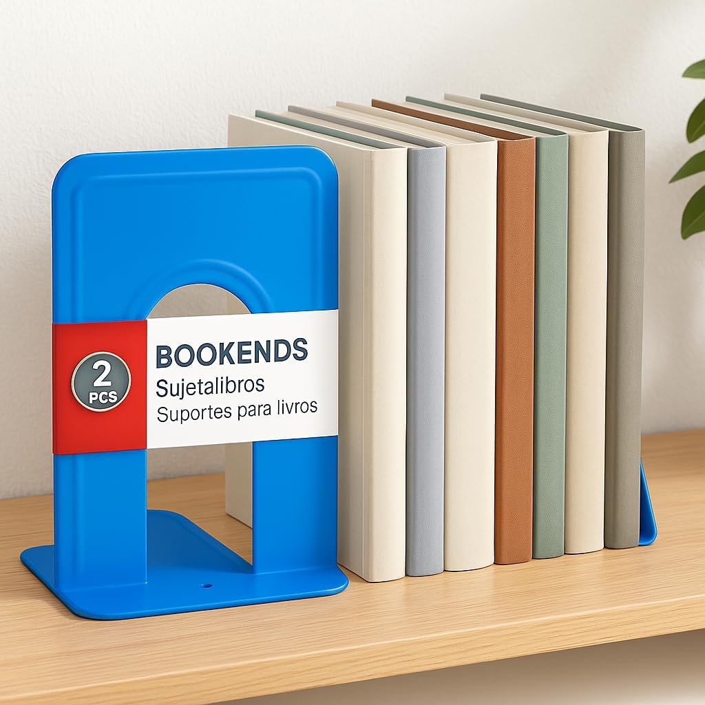 96 Pieces Bookends 2 Piece Sets (19x12.6cm Blue for Home and Office Organization)