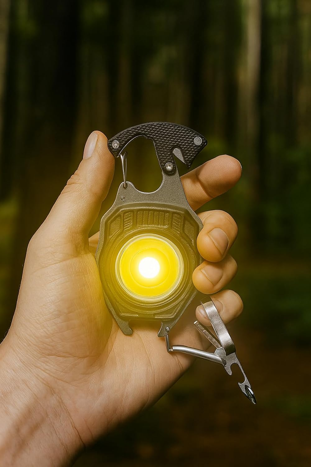 Tool Fire Starter Emergency Light Carabiner Flashlight Multi Tool Screwdriver Whistle Bottle Opener, For Hiking Outdoor