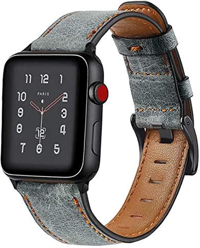 Fitto Apple watch band for 38mm/40mm, Top grain genuine Leather watchband for Apple watch series iWatch Strap SE Series 7 6 5 4 3 2 1 women, Blue