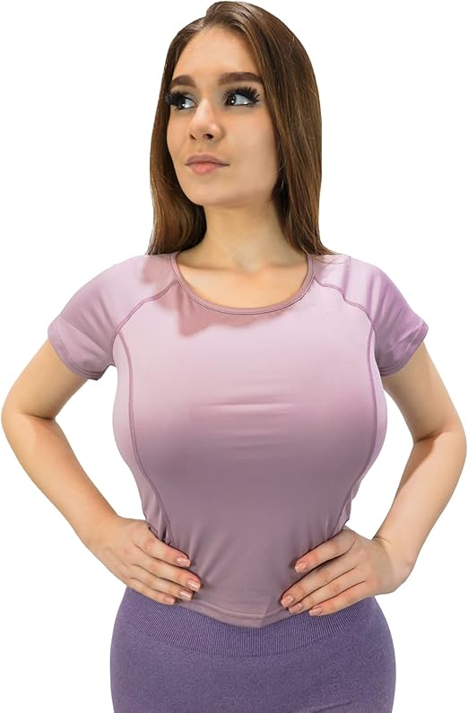 Fitto Women's T-Shirts, Activewear Round neck & Half Sleeves Top Workout Gym Yoga Outfit for Women (Medium, Purple)