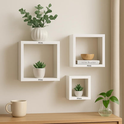 Wall Shelves Cube 3Pcs Set, White for Home and Office Storage
