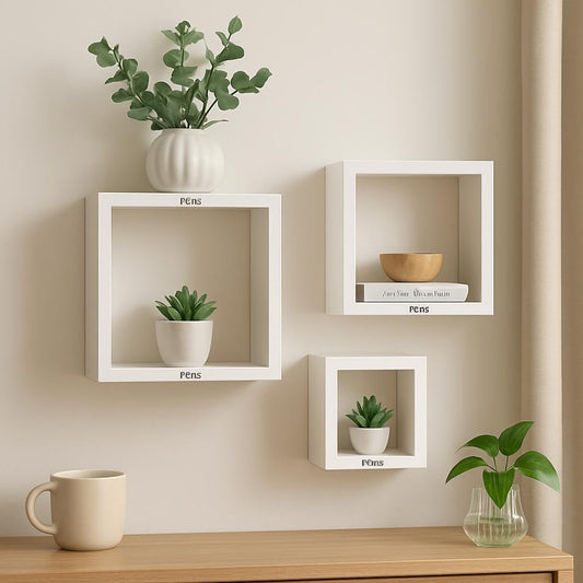 Wall Shelves Cube 3Pcs Set, White for Home and Office Storage