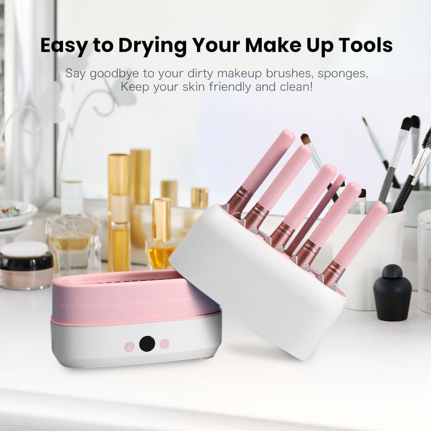 Upgraded Makeup Brushes Dryer – Electric Brush Drying Machine with Thermo-Control, Dries 12 Brushes & 2 Sponges