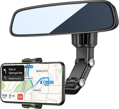 Rearview Mirror Phone Mount Holder, 360° Rotating, Multifunctional, Universal for All Smartphones, Car Phone Holder