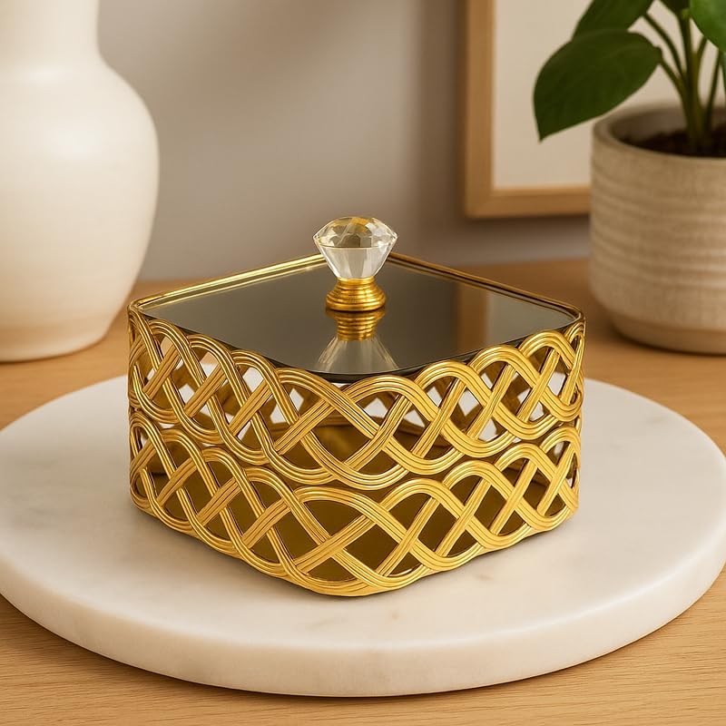 Golden Candy Holder Box for Home Decor and Storage