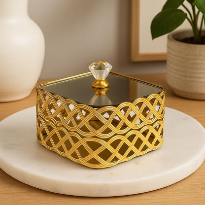 Golden Candy Holder Box for Home Decor and Storage