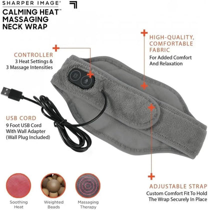 Heat Neck Wrap, Sharper Image, Electric Heating Pad, Vibrations, 3 Heat 3 Vibration Settings, 9 Combinations, Relaxation